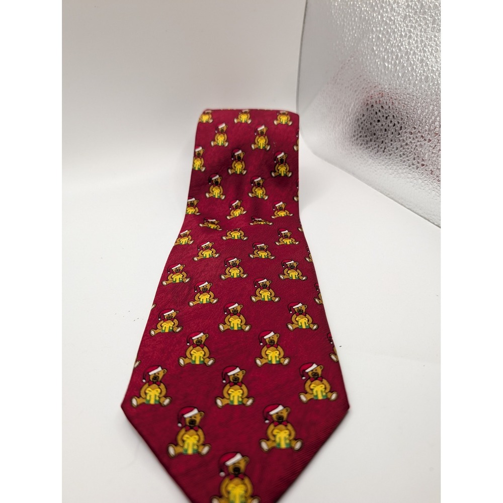 Jos. A. Bank Miracle Collection Santa Bear Silk Christmas Holiday Tie Red